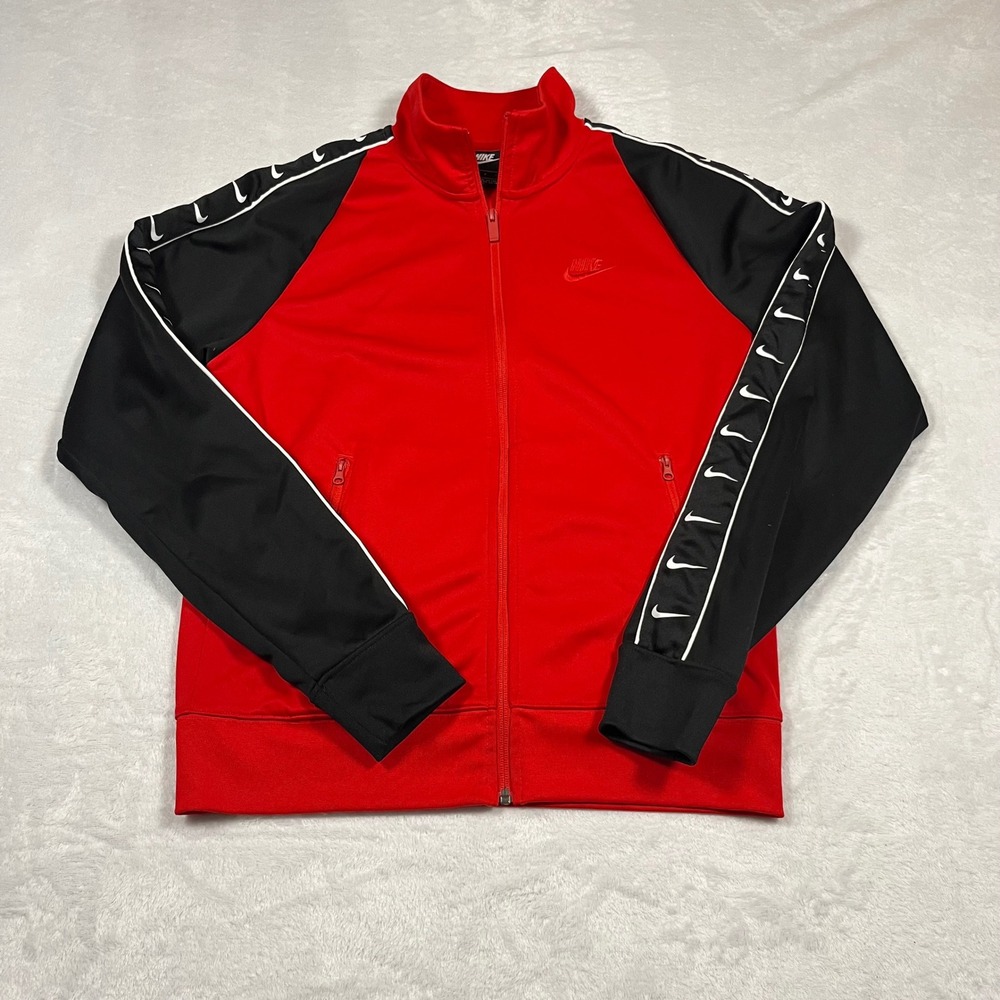 Nike Red‎ Black Track Jacket Men's Small Polyester Full Zip Logo Pockets